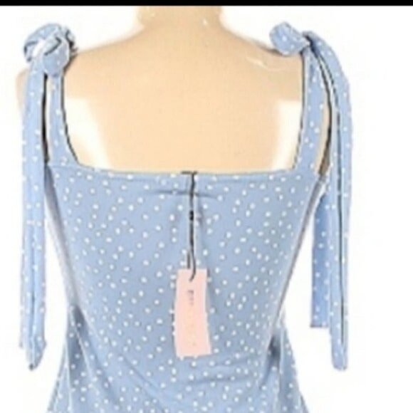 Missguided Mini silhouette Polka dot print Ruffle bue tied straps y2k preppy - Picture 4 of 6